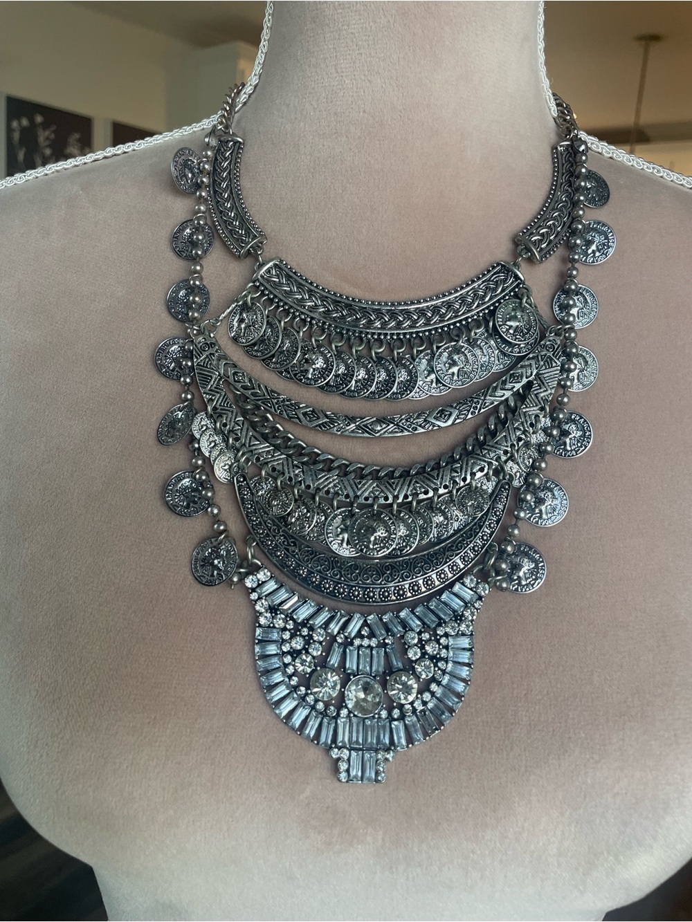 Max & Zoe Multi-Layer Silver Tone Coin Bib Necklace - Women Jewelry